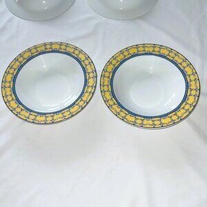 Coventry Palace Gardens, Large Rim Soup Bowls, Set of 2 Yellow Blue